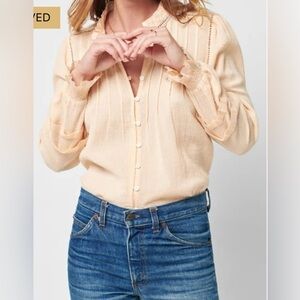 Faherty Cream Long Sleeve Mandarin Collar Blouse​